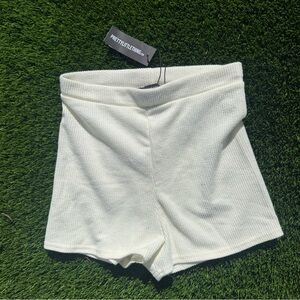 PrettyLittleThing crinkle rib cream hot pants  Shorts